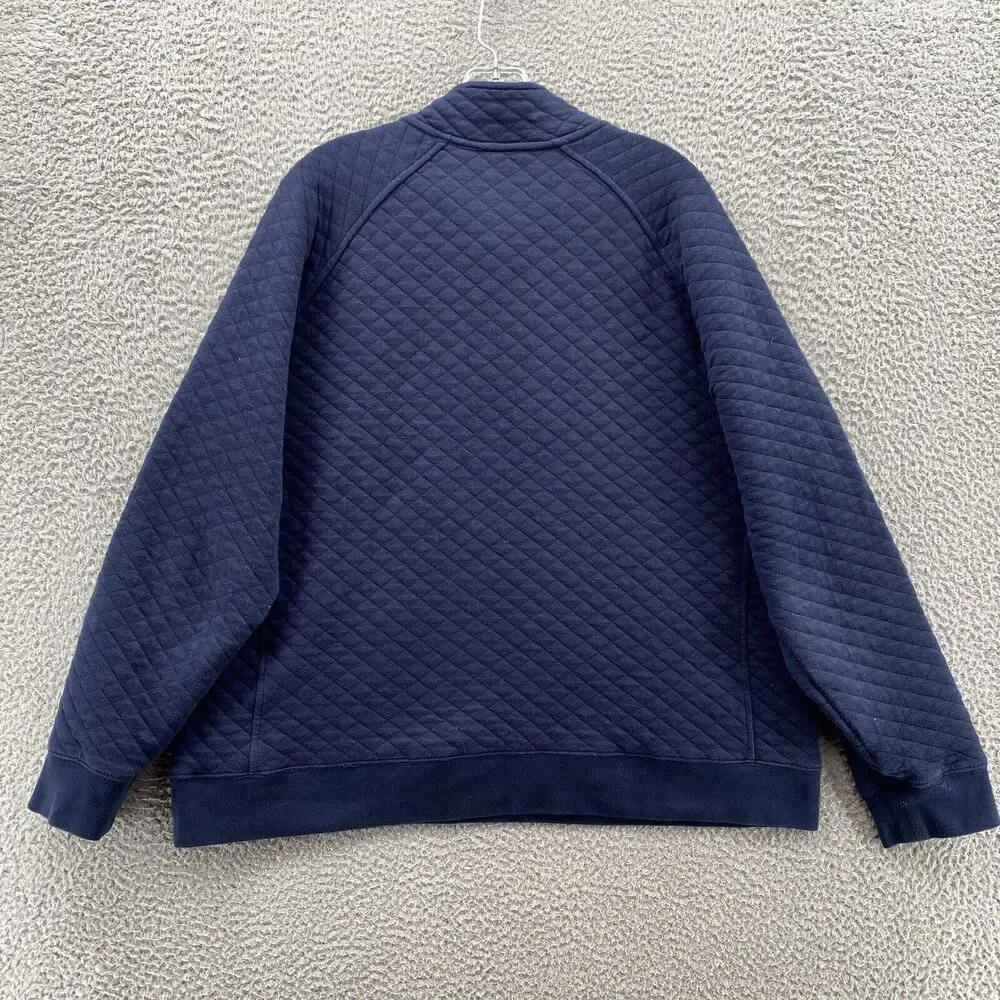 Eddie Bauer Sweater Mens XL Blue 1/4 Button Pull Over Preppy Waffle Quilted Golf